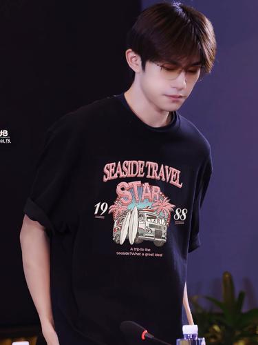 tfboys易烊千玺同款美式复古t恤男女bf风应援短袖情侣装衣服半袖