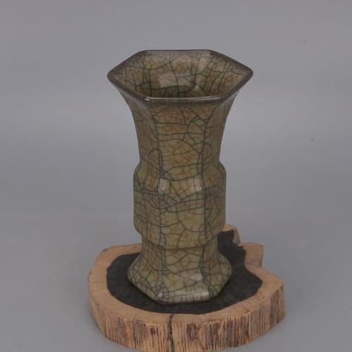 【皇室流传】宋哥窑铁胎金丝铁线花觚瓶瓷器古玩古董旧货出土文