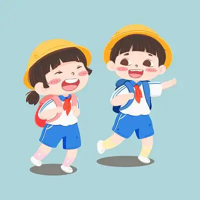 卡通双人小学生开学png素材开学季
