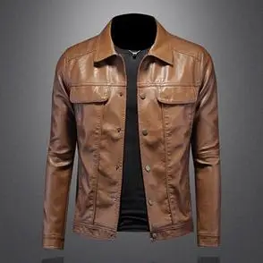 翻领皮外套青年潮流工装皮衣男2024春秋季新款机车皮夹克韩版男装