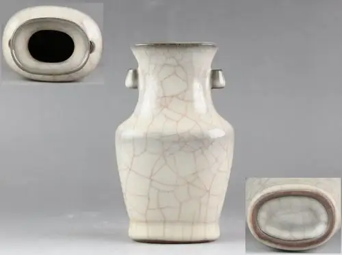 宋时代 哥窑 金丝鉄线 双耳花瓶