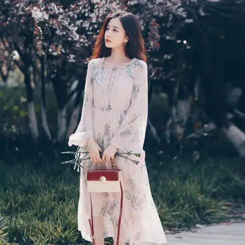 素色左岸仿真丝仙气超仙森系连衣裙女夏季2021新款碎花小清新裙子