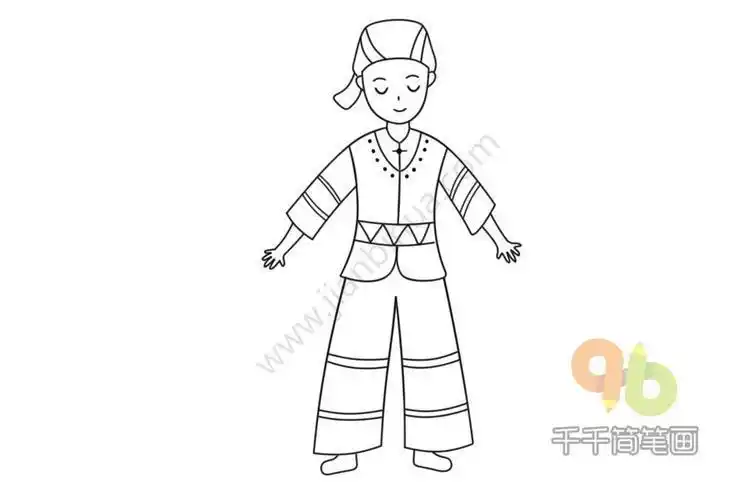 传统服饰简笔画壮族歌舞简笔画满族阿哥服饰简笔画壮族三月三舞蹈简笔