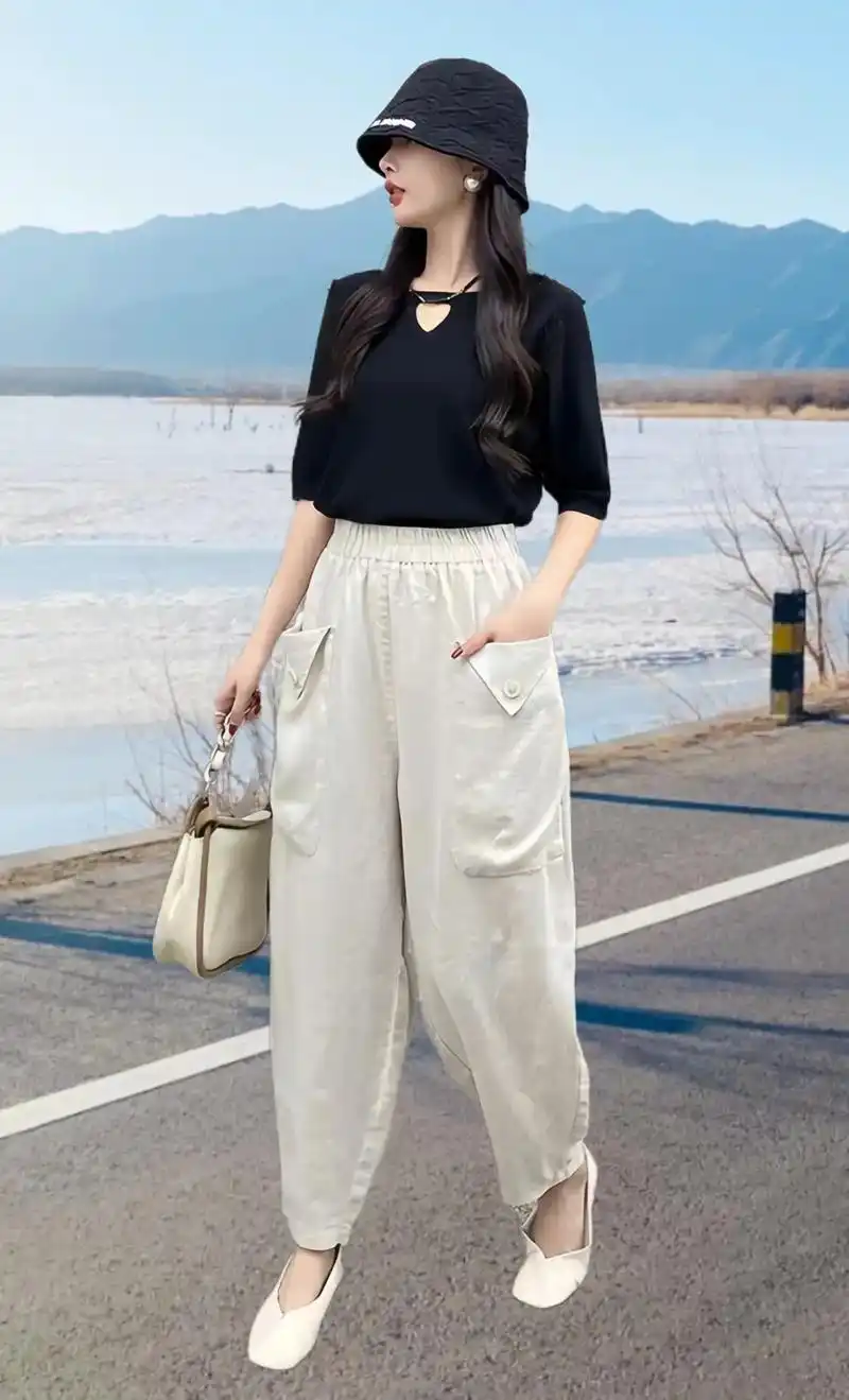 我的新款亚麻休闲高腰哈伦裤太好看啦!今年真的很流行
