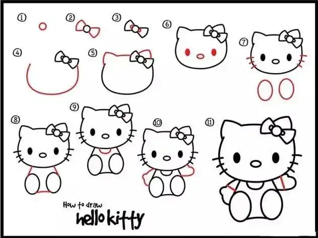 月亮上的凯蒂猫 卡通动漫简笔画作品欣赏 kitty猫简笔