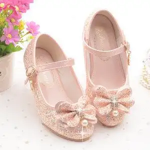 白雪公主高跟鞋小学生节日表演鞋灰姑娘水晶鞋粉色女宝宝亮片跟鞋