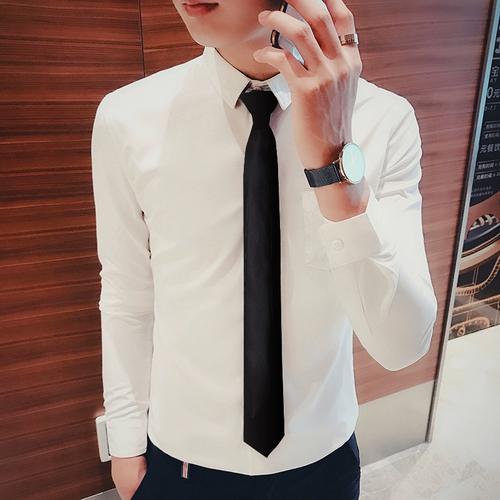 ins领带白衬衫秋季林弯弯潮流男女西服内搭上班韩版正装长袖衬衣