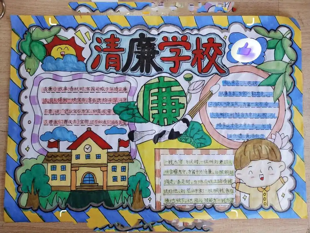 9375清廉学校手抄报,喜欢的进来看叭~ 用的纸是8k的,图案可能有点