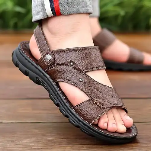 线下专柜同款卡帝乐鳄鱼cartelo夏季新款头层牛皮男士凉鞋透气沙滩鞋