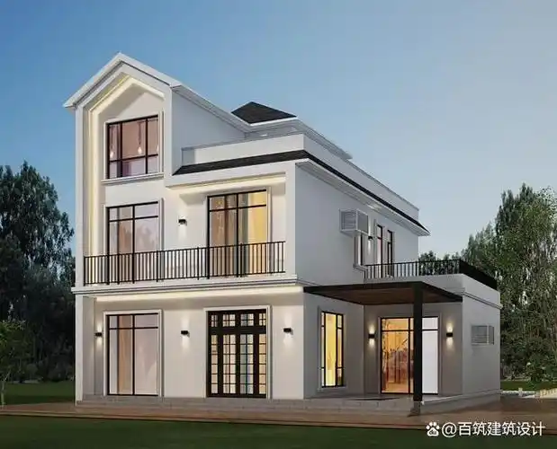 纯白外观现代风格别墅顶层大露台惬意自然