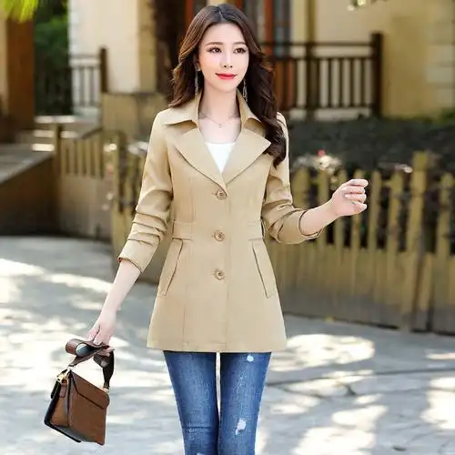女士秋装新品秋款春季中长款修身风衣女春秋季外套矮个子收腰短款