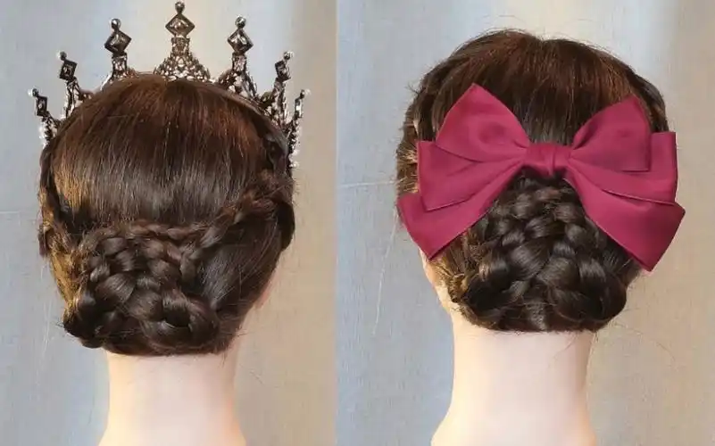 漂亮大方的戴皇冠公主编发,配蝴蝶结也很美!过生日参加活动发型推荐!