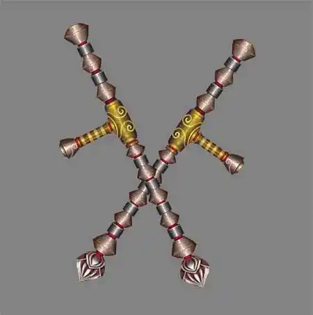 展开全部 叫"双拐"十八般兵器中的一种