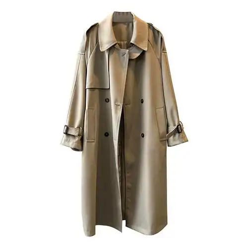 宽松垂感中长款英伦风双排扣风衣女2024春季新款外套韩版百搭女装