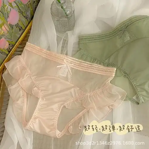 日系甜美纯欲网纱内裤女士夏薄蕾丝性感中腰透气蝴蝶结少女三角裤