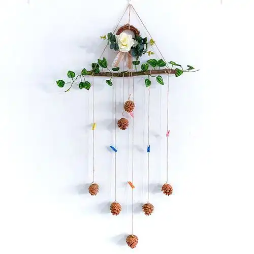 墙上挂照片装饰手工麻绳树枝松果壁饰客厅墙饰房间室内装饰 照片挂件a