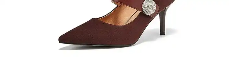 妙丽高跟鞋细跟一字带绒面气质单鞋