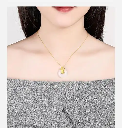 周六福黄金吊坠女天鹅足金吊坠和田玉母亲节挂件aaya043436