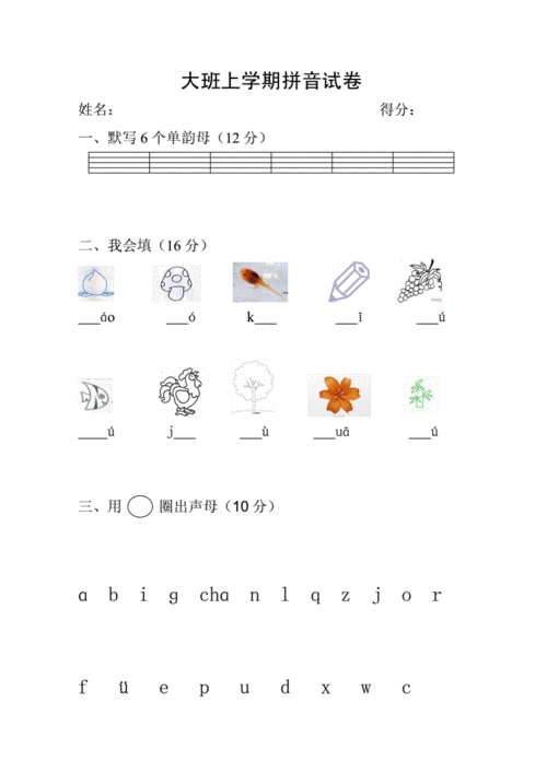 大班上学期拼音试卷教学教材doc5页