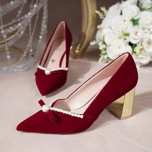 不累脚孕妇可穿秀禾敬酒鞋女红色结婚新娘鞋2021年新款中粗跟婚鞋