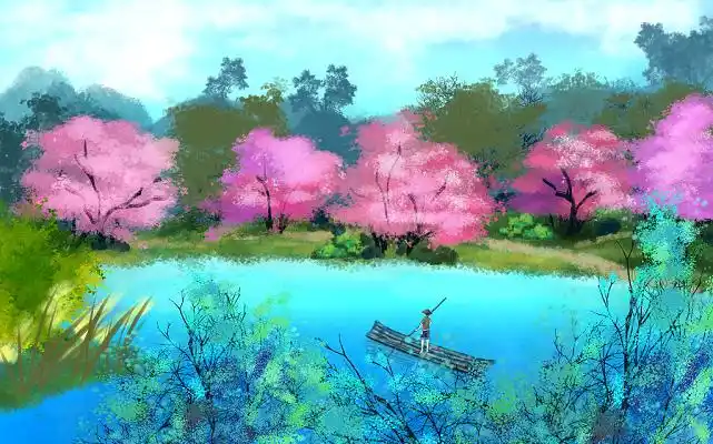 卡通山水手绘古风场景原创插画素材