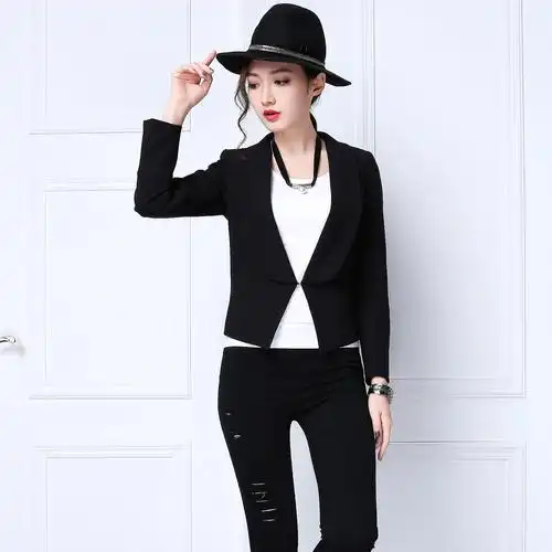 2016早秋新款 韩版长袖小西装女外套职业装女士修身休闲小西服-木材产