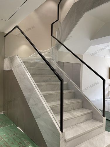 网红别墅超白钢化玻璃楼梯扶手栏杆现代简约轻奢中式实木室内护栏 超