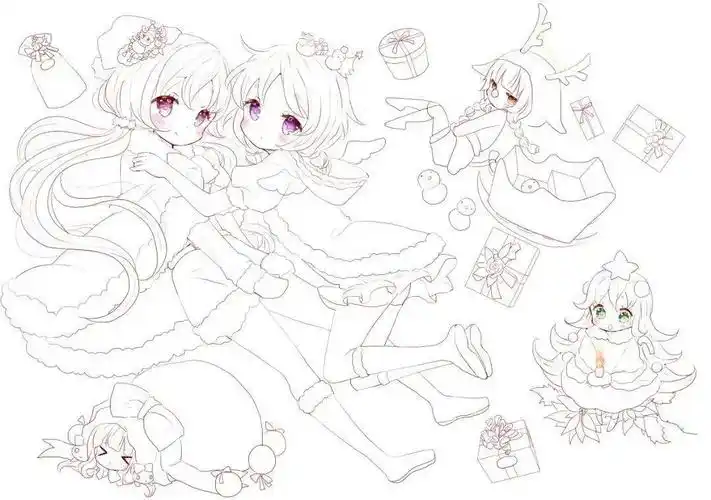 绘画素材分享线稿分享第2期新手练习动漫萝莉风少女线稿84p