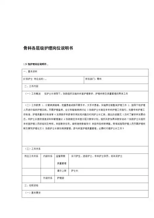 骨科护理岗位说明书精选文档.doc