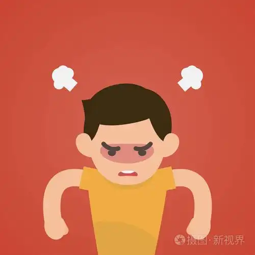 可爱的男孩得到愤怒的战斗与吹从耳朵表达, 矢量插图