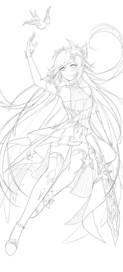 【黑白线稿】动漫女生线稿,临摹素材_女生_动漫_素材