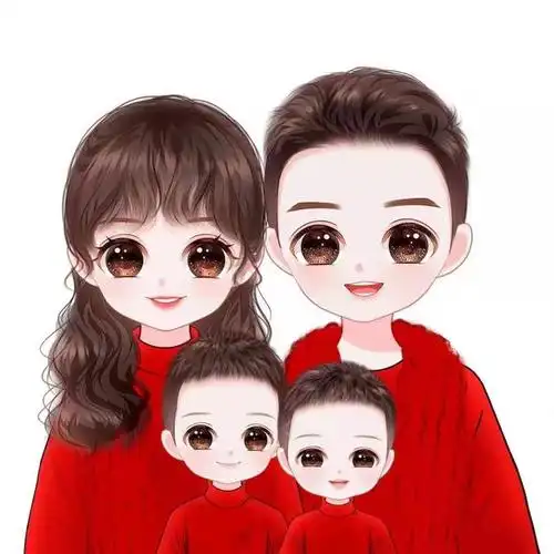 分享一组温馨可爱的全家福头像,动漫卡通风格,一家人在一起其乐融融