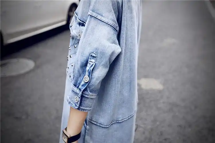 熙影2015秋装牛仔外套圆领中长款 透明 m