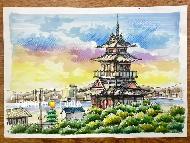 古建筑手绘这配色喜欢嘛