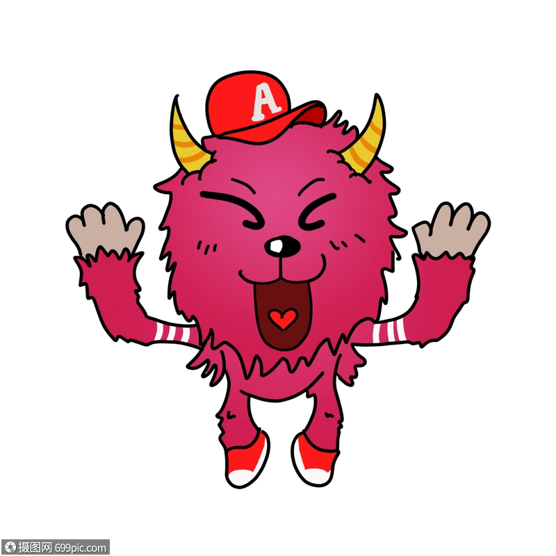 卡通红毛怪高兴表情插图