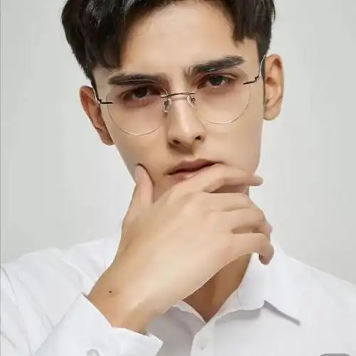 希尔库班无框眼镜男眼镜男款帅气潮流有度数学生镜变色平光纯钛超轻