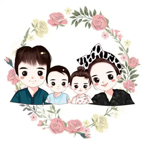 微信头像,一家四口全家福头像,用手绘记录幸福