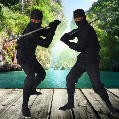 新款古装黑衣人刺客服夜行衣男女蒙面服武侠盗贼土匪勇士演出服装