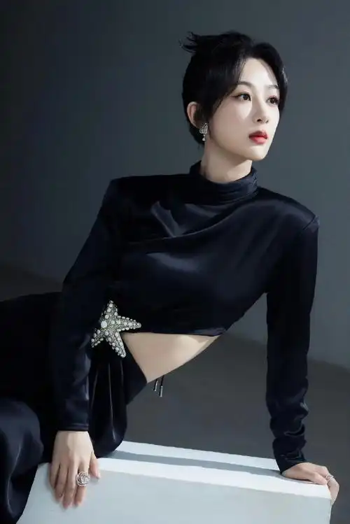 杨紫黑色闪钻镂空裙