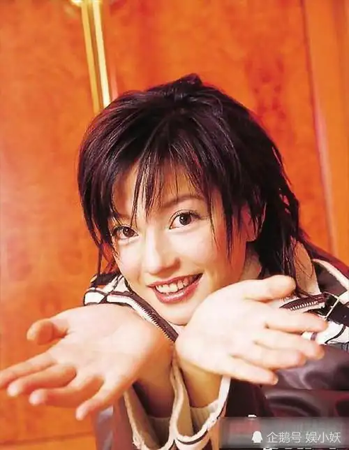 这张照片中的造型就有些一言难尽了,赵薇的头发向上竖起,感觉像是一把