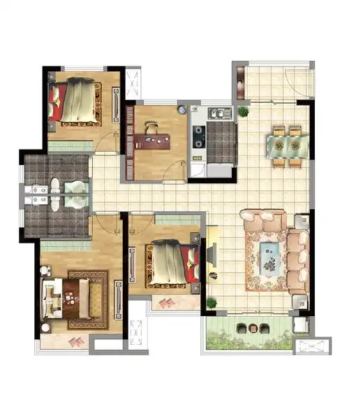 红星中奥广场高层c1户型户型约125平方4室2厅2卫户型图