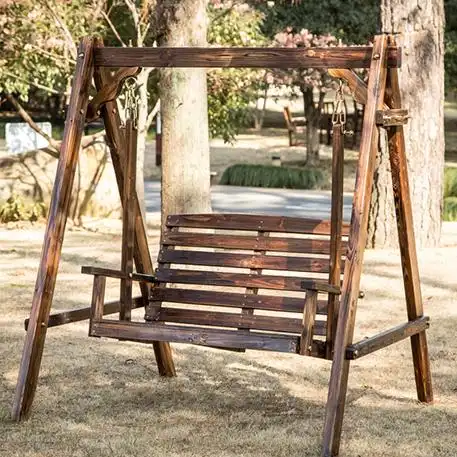 复古田园秋千吊椅室内木质摇椅户外庭院碳化户外秋千