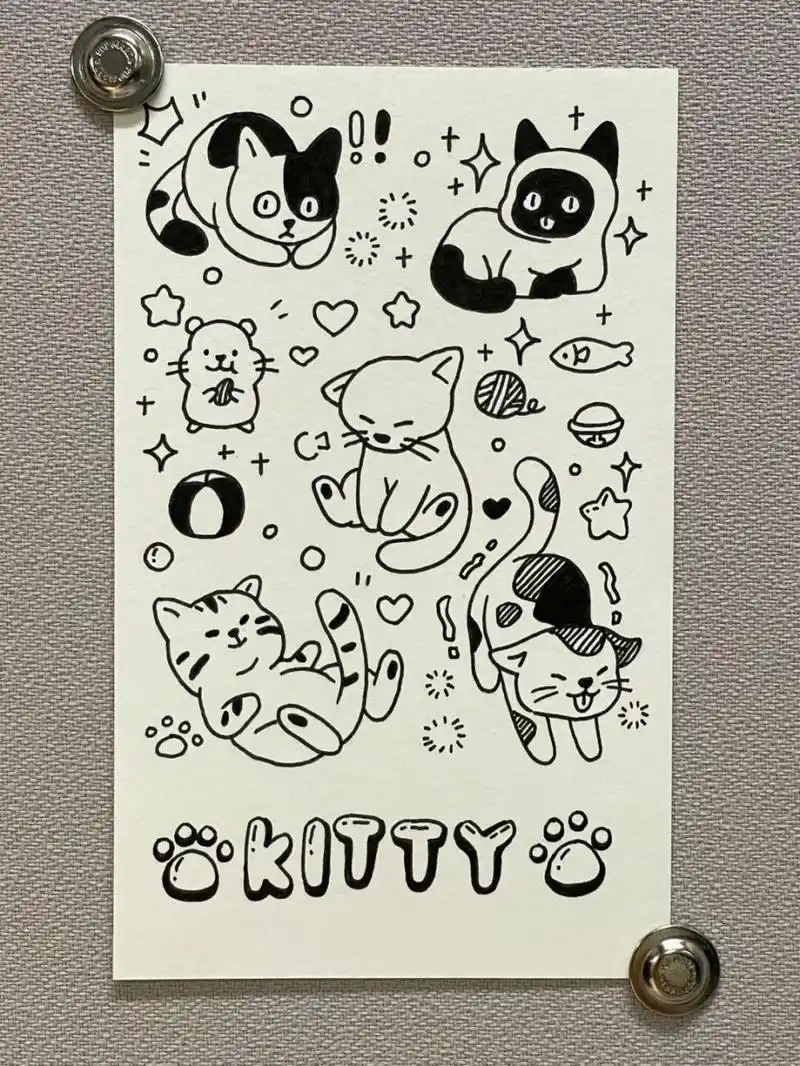 小猫简笔画|手帐素材|零基础|哪只最可爱? 小猫手帐素材.