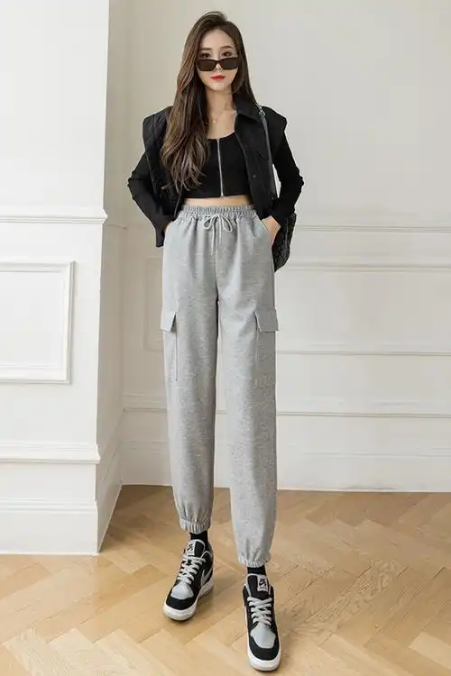 运动裤女2021秋季新款韩版时尚简约百搭宽松束脚裤休闲裤女裤