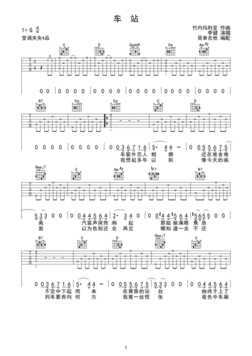 张磊—车站版高清琴谱c调六线吉他谱-虫虫吉他谱免费下载