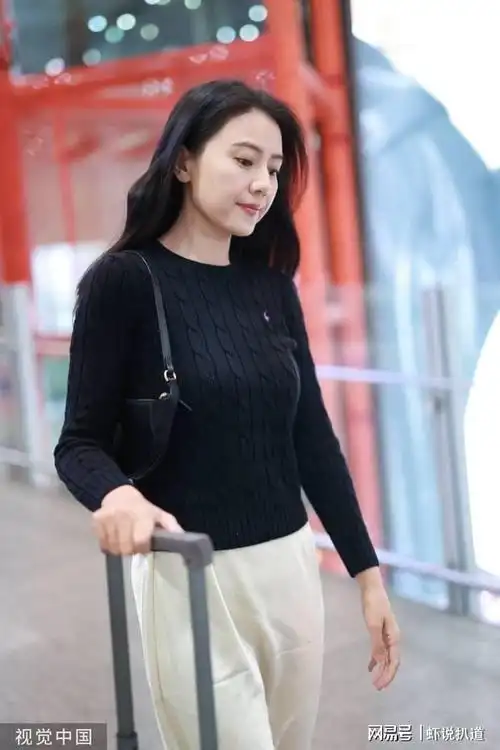 高圆圆黑白穿搭现身机场,举手投足尽显女神范儿