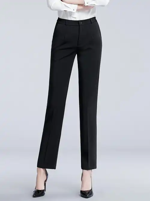商都春夏女士职业西装裤高腰直筒长裤黑色面试工作裤正装裤子长裤