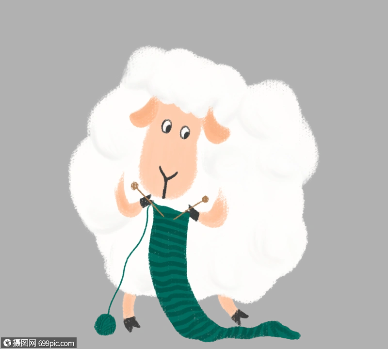 免抠元素 手绘/卡通元素 可爱绵羊在针织毛衫.psd