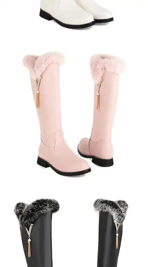 女童长靴子白色公主冬靴皮靴儿童棉靴中大童高筒靴女孩过膝长筒靴瑞央