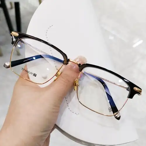 新款半框眼镜男式超轻纯钛可配度数近视复古设计师眼睛镜框镜架女